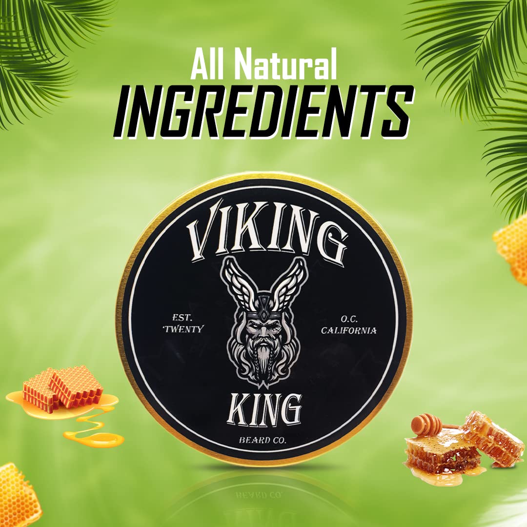 VIKING KING BEARD CO. Beard Balm - All-Natural Spiced Vanilla Tobacco Softener | 4 Ounce Tin