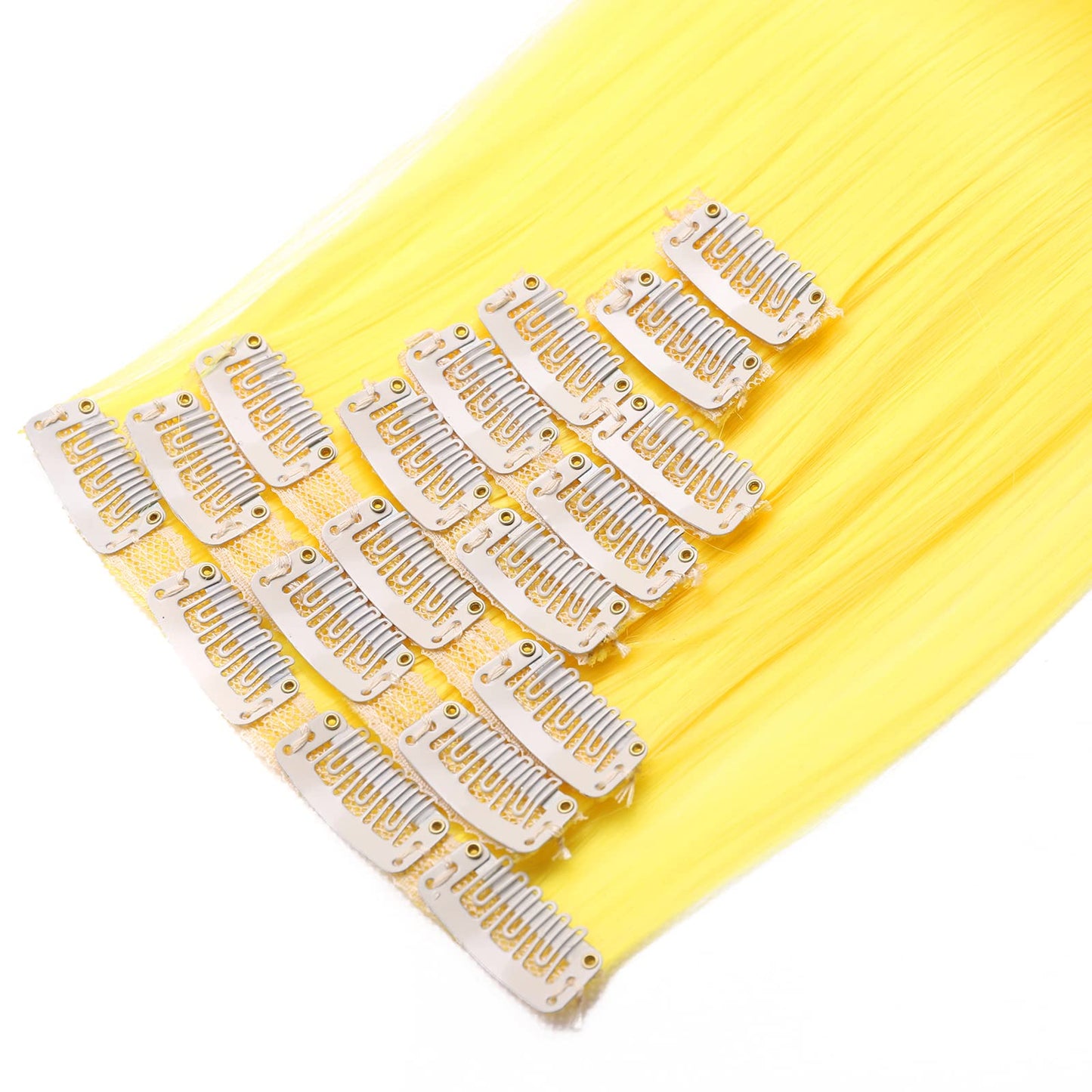 GIRLSHOW 8 Pieces Set Thick Clip in on Hair Extensions 24 Inch 5.11 Ounce Synthetic Full Head Straight Hairpieces for Women (24 Inch-Straight, Yellow)