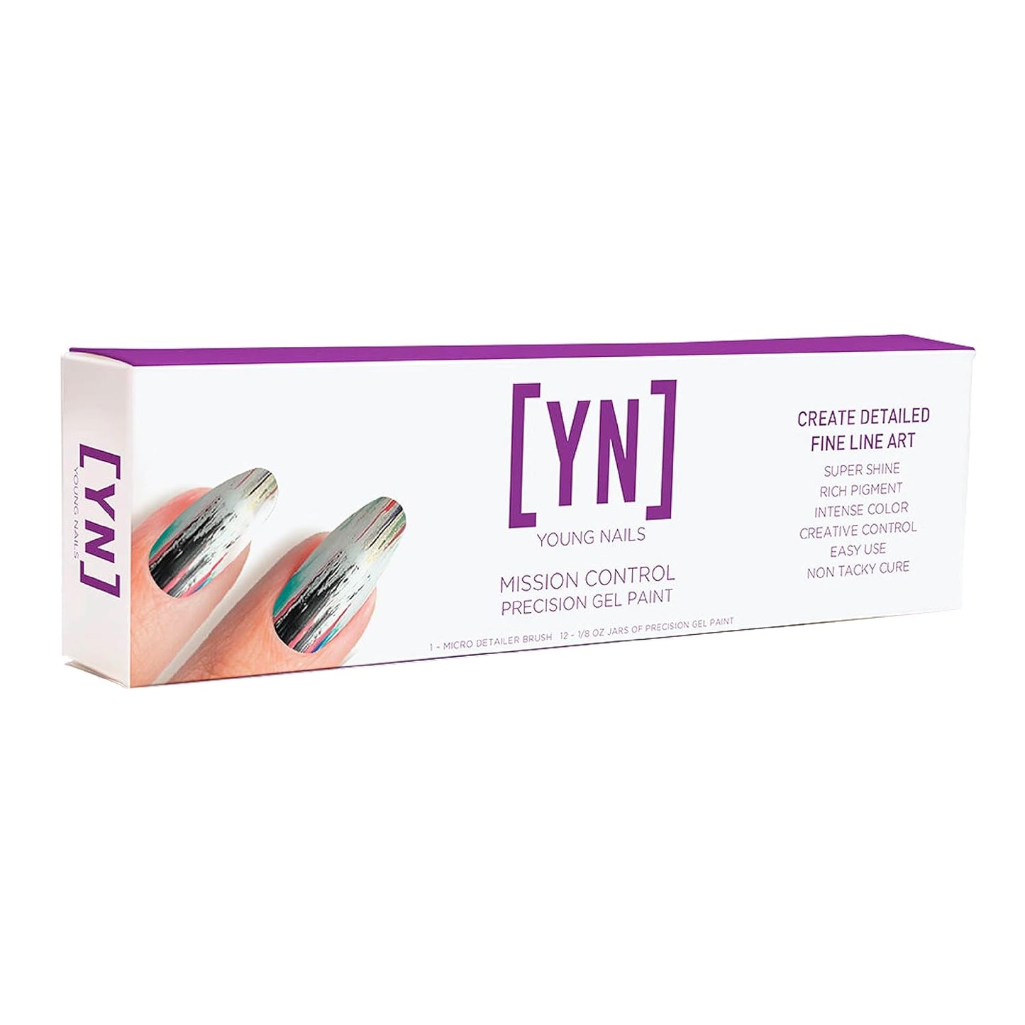 Young Nails Mission Control Precision Gel Kit - Nail Art Gel Paint with 12 Colors & LED Light Cure