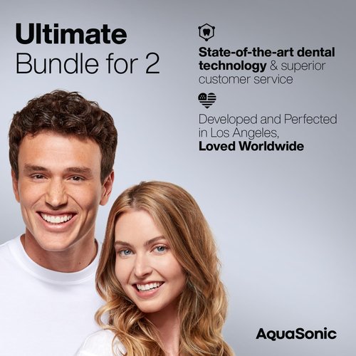 Aquasonic Duo Electric Toothbrush - Dual Handle Ultra Whitening | 40,000 VPM, 3 Modes, 10 Brush Heads & 2 Cases