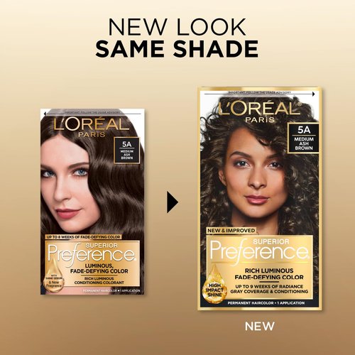 L'Oreal Paris Hair Color - Superior Preference Medium Ash Brown 5A | Fade-Defying, Long-Lasting Radiance (Pack of 2)