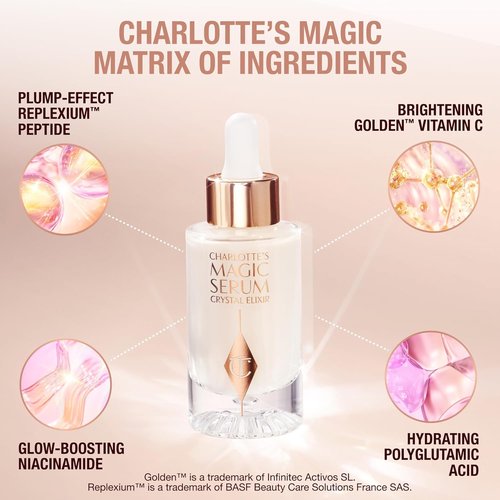 Charlotte Tilbury Magic Serum Crystal Elixir - Firming Peptide Serum for Face & Neck - Ideal for Skincare and Makeup Gifting