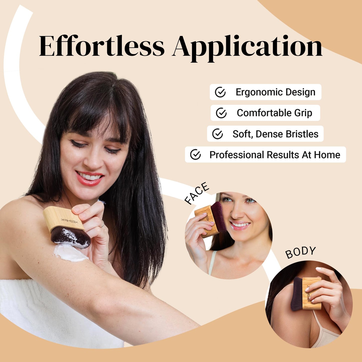 Keshima Self Tanner Brush, Large Self Tanning Brush for Face and Body, Kabuki Self-Tan Applicator for Smooth and Even Coverage