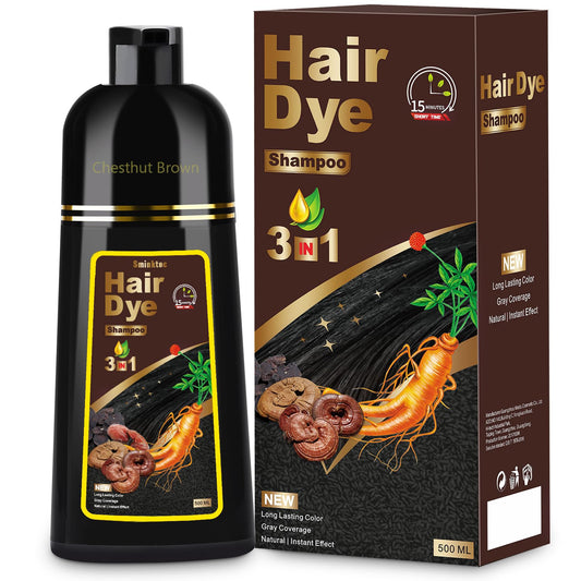 Sminktec Hair Dye Shampoo 3 in 1 for Gray Hair, Herbal Ingredients Natural Shampoo Hair Dye for Women Men (Chestnut Brown)