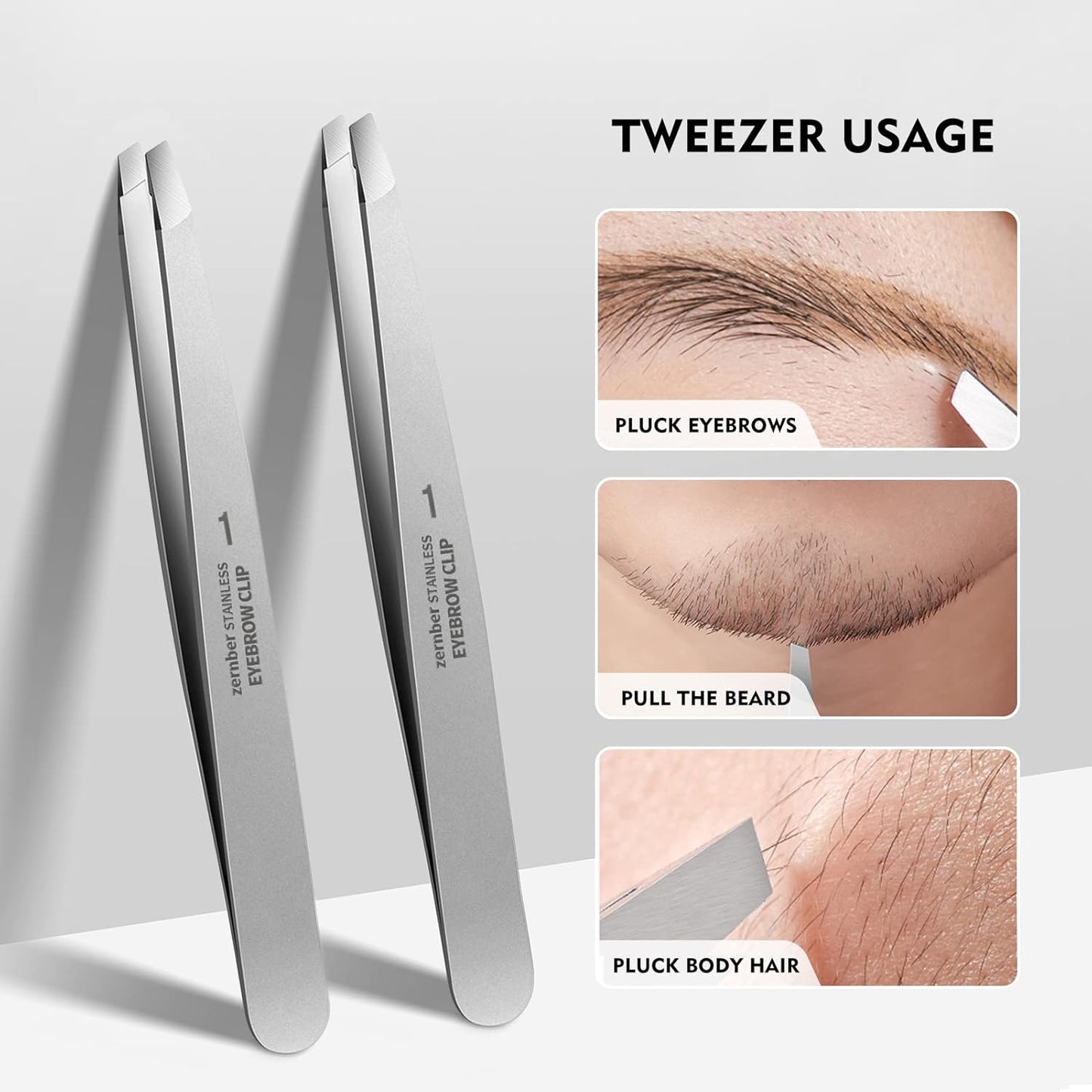 Tweezers Set - Professional Stainless Steel Slant Tweezers, Best Precision Tweezers Set for Shaping Eyebrows, Great Beauty Tools for Facial Hair, Ingrown Hair, Blackhead Removal(2Pcs Slant Tweezer)