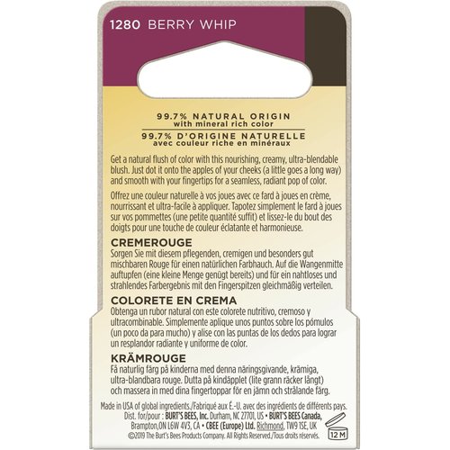Burt's Bees Moisturizing Cream Blush - Color Nurture with Vitamin E, Berry Whip, 0.25 Ounce