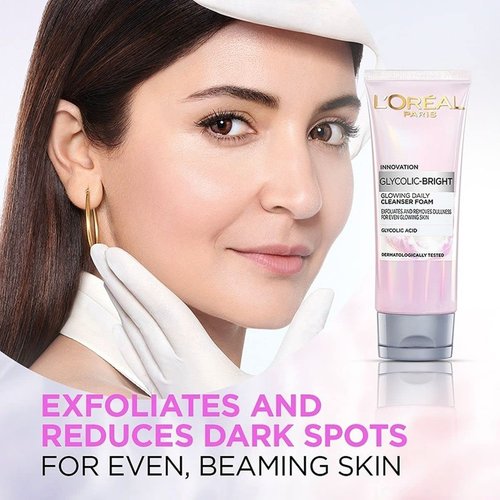 L'Oreal Paris Glycolic Bright Daily Foaming Facial Cleanser - 50ml | Revitalize Dull Skin for a Glowing Complexion