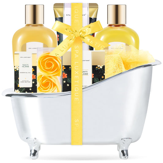Spa Luxetique Spa Gift Baskets for Women - 8pcs Yellow Gifts for Women, Womens Gifts Includes Body Lotion, Bubble Bath, Bath Sets for Women Gift, Mothers Day Gifts for Mom