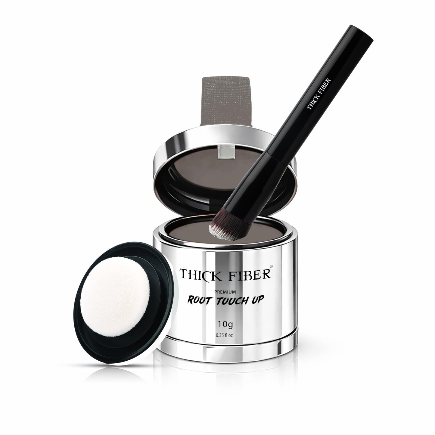 THICK FIBER Root Touch Up Powder with Brush – Covers Grey Roots, Thinning Hair & Bald Spots – Sweat & Water Resistant for Men & Women