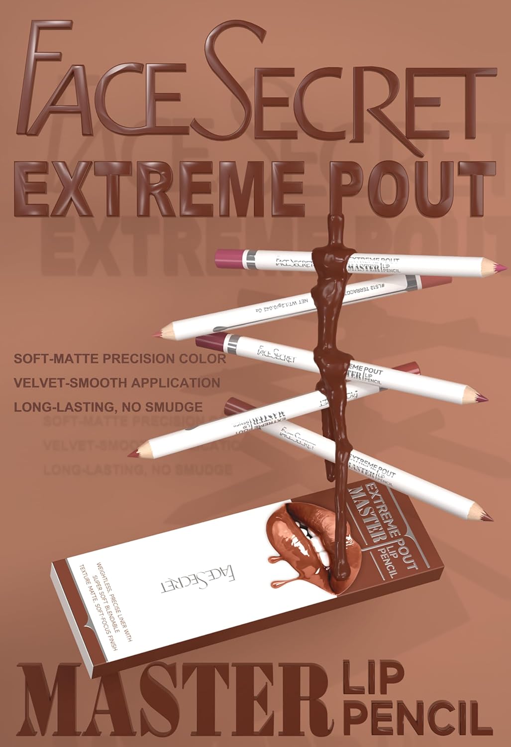 Skiennix Matte Lip Liner Pencil Set - 5PCS Warm Brick Red & Cocoa Brown | Waterproof, Long-Wear, Creamy Precision