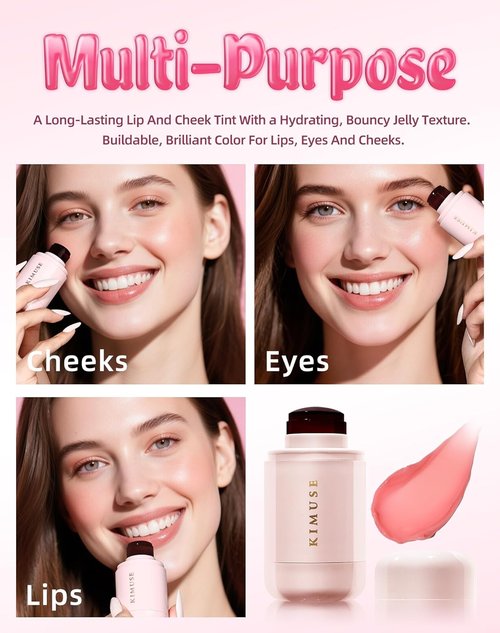 KIMUSE Jelly Cheek & Lip Tint - Multi-Use Watercolor Blush for Cheeks, Lips & Eyes | Lightweight Vegan Formula