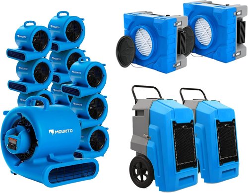 MOUNTO Water Damage Restoration Combo - 12 Air Movers, 2 Air Scrubbers & 2 LGR Dehumidifiers