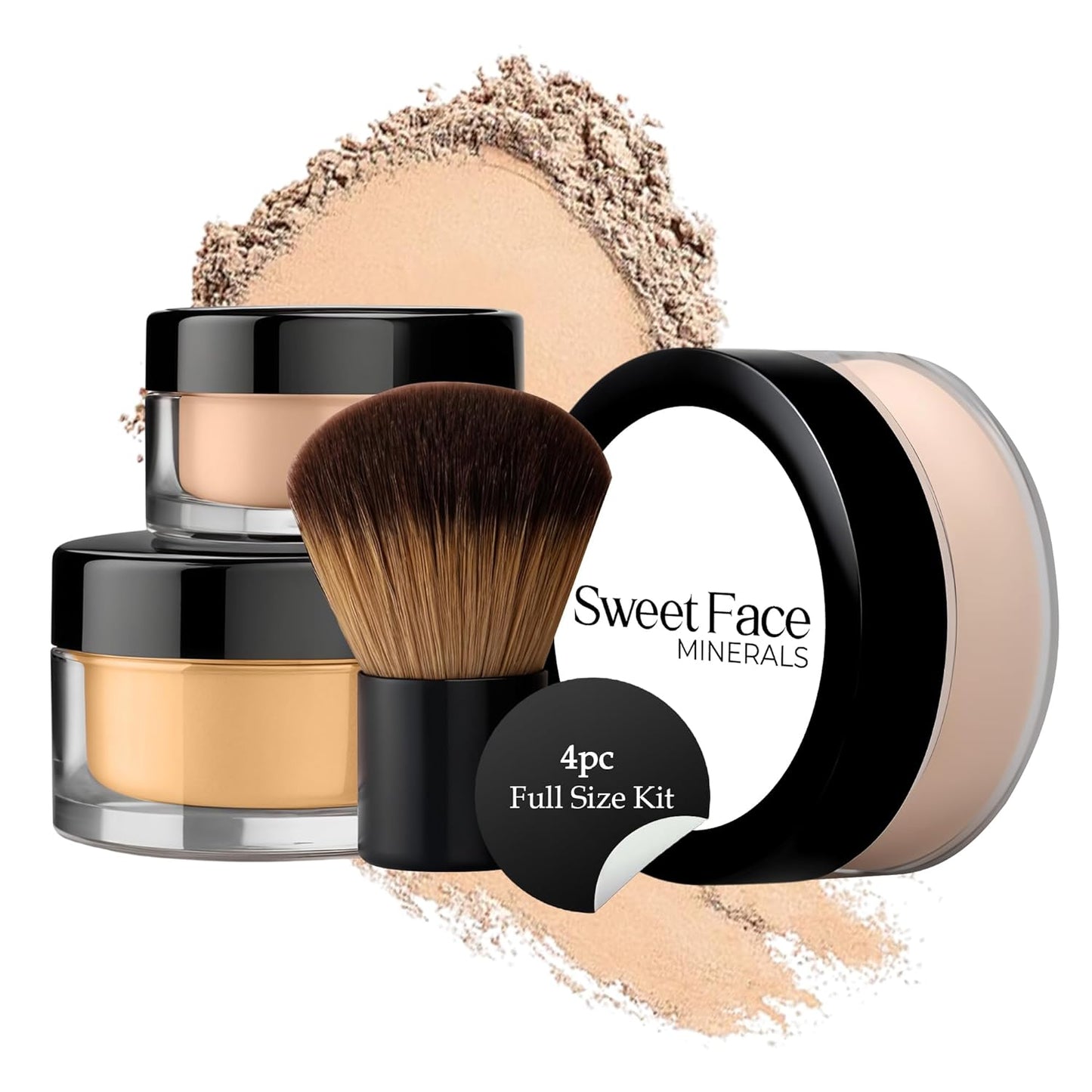Skiennix 4pc Full Size Mineral Makeup Kit - Matte Translucent Foundation, Kabuki Brush & SPF 30 Concealer | Beige Shade