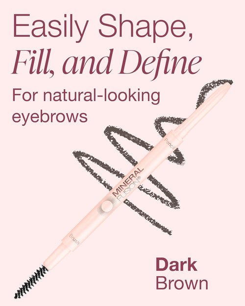 Mineral Fusion Retractable Brow Pencil - Dark Brown | Award-Winning Eyebrow Shaping & Defining Tool with Blending Spoolie - Long-Lasting, Vegan Formula