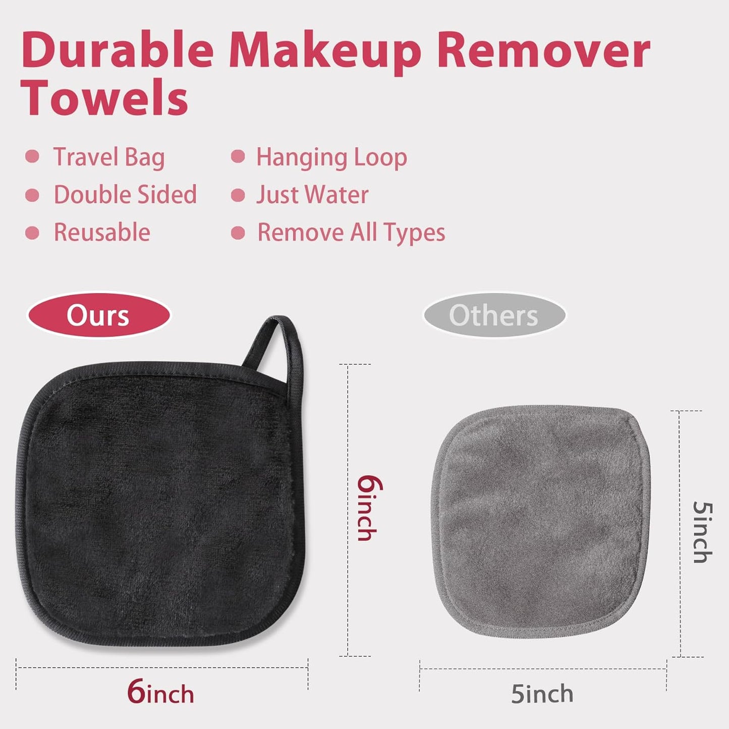 Skiennix Makeup Remover Cloths - Reusable Microfiber Face Towels | 6" x 6" | 12 Pack in Grey