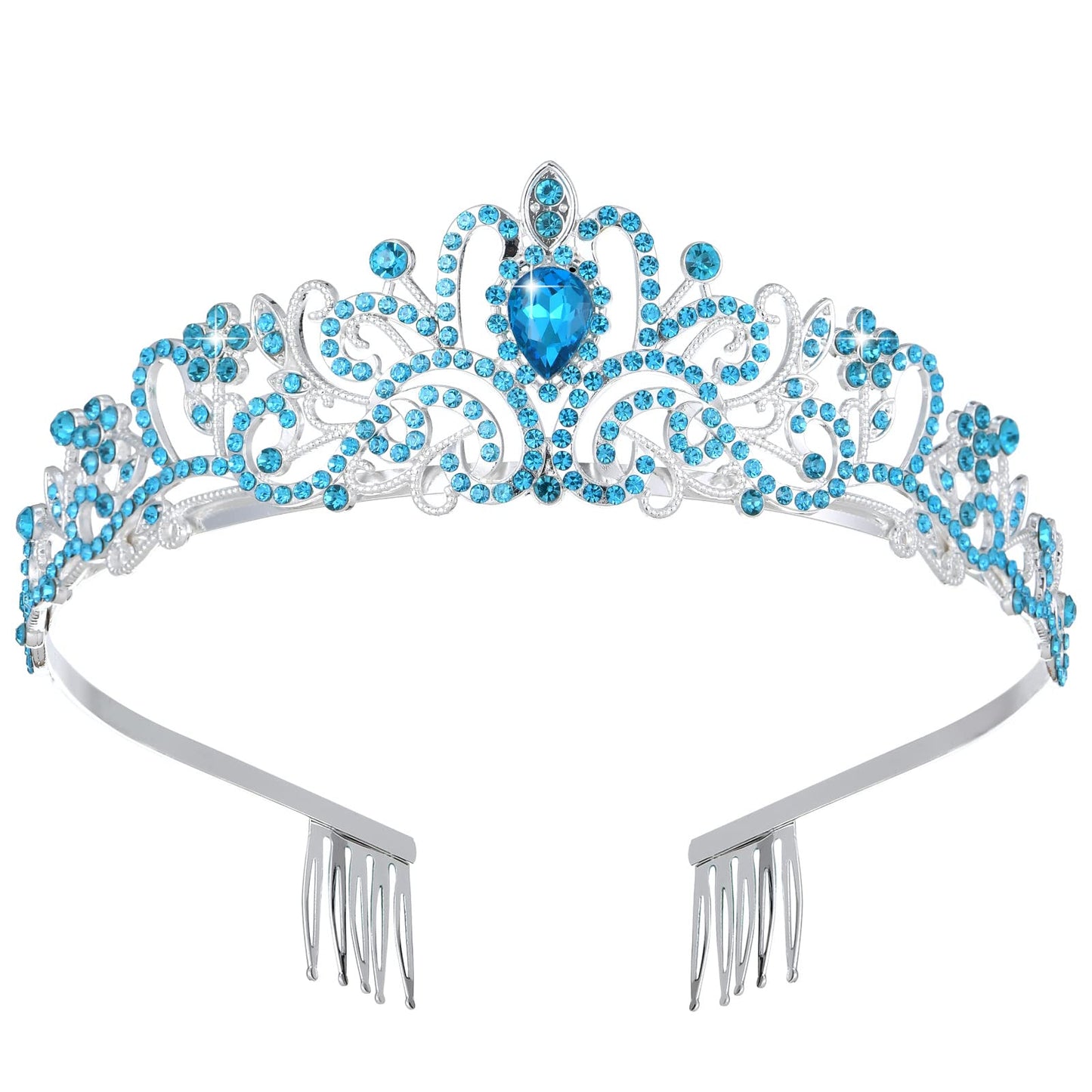 Blue Crystal Tiaras for Women, Birthday Queen Tiara Crown Princess Fairy Elsa Crowns with Combs Bride Headband Bridal Wedding Prom Pageant Party Hair Accessories Decorations Gifts