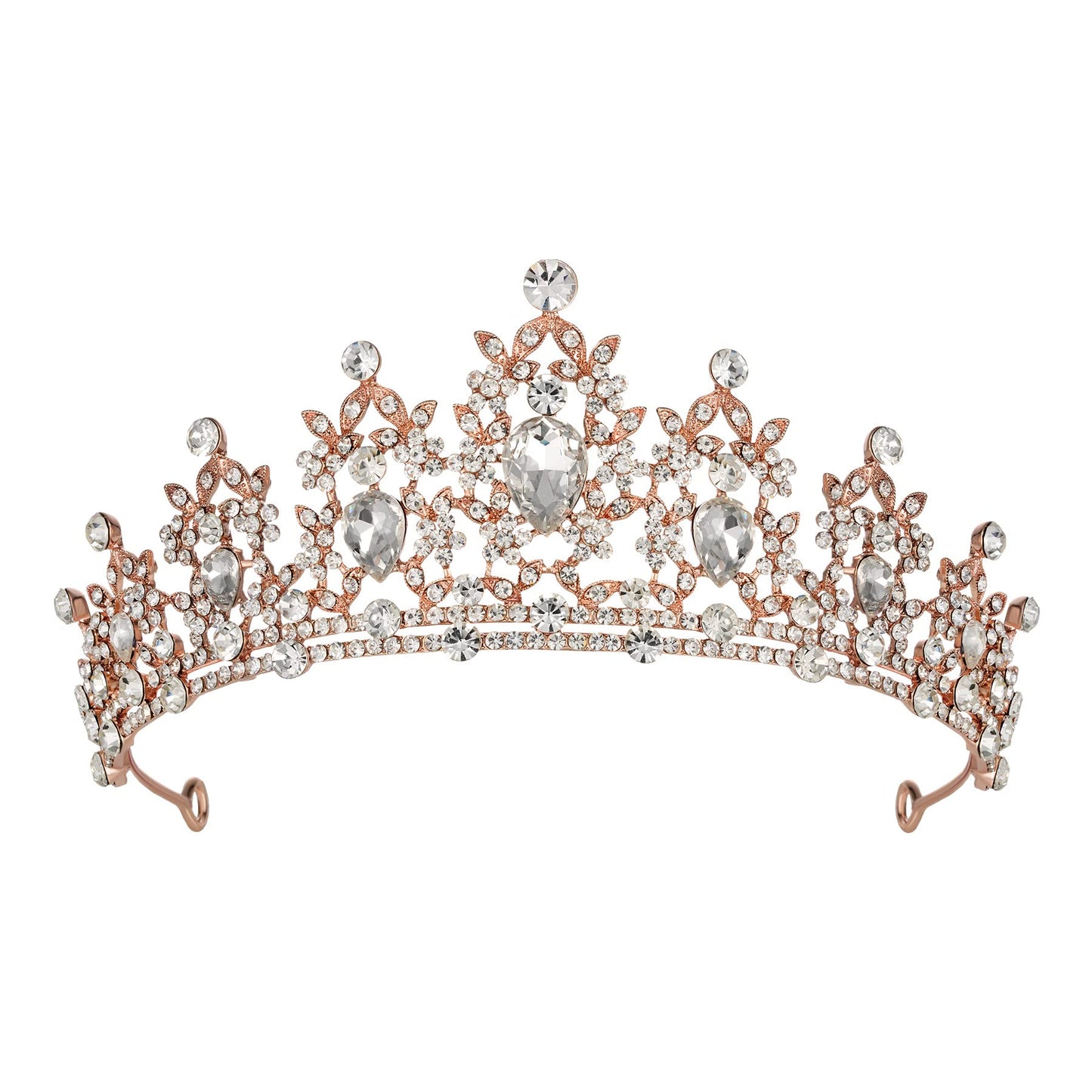 SWEETV Jewelred Tiaras and Crowns for Women, Crystal Queen Crown, Rose Gold Wedding Tiara for Bride, Metal Birthday Quinceanera Pageant Prom Headpieces