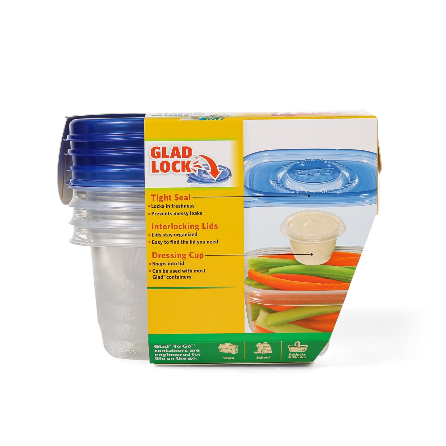 Glad GladWare To Go Snack Food Storage Containers - Medium Round - Meal Container Holds up to 24 Ounces of Food - Lock Tight Seal, 4 Count