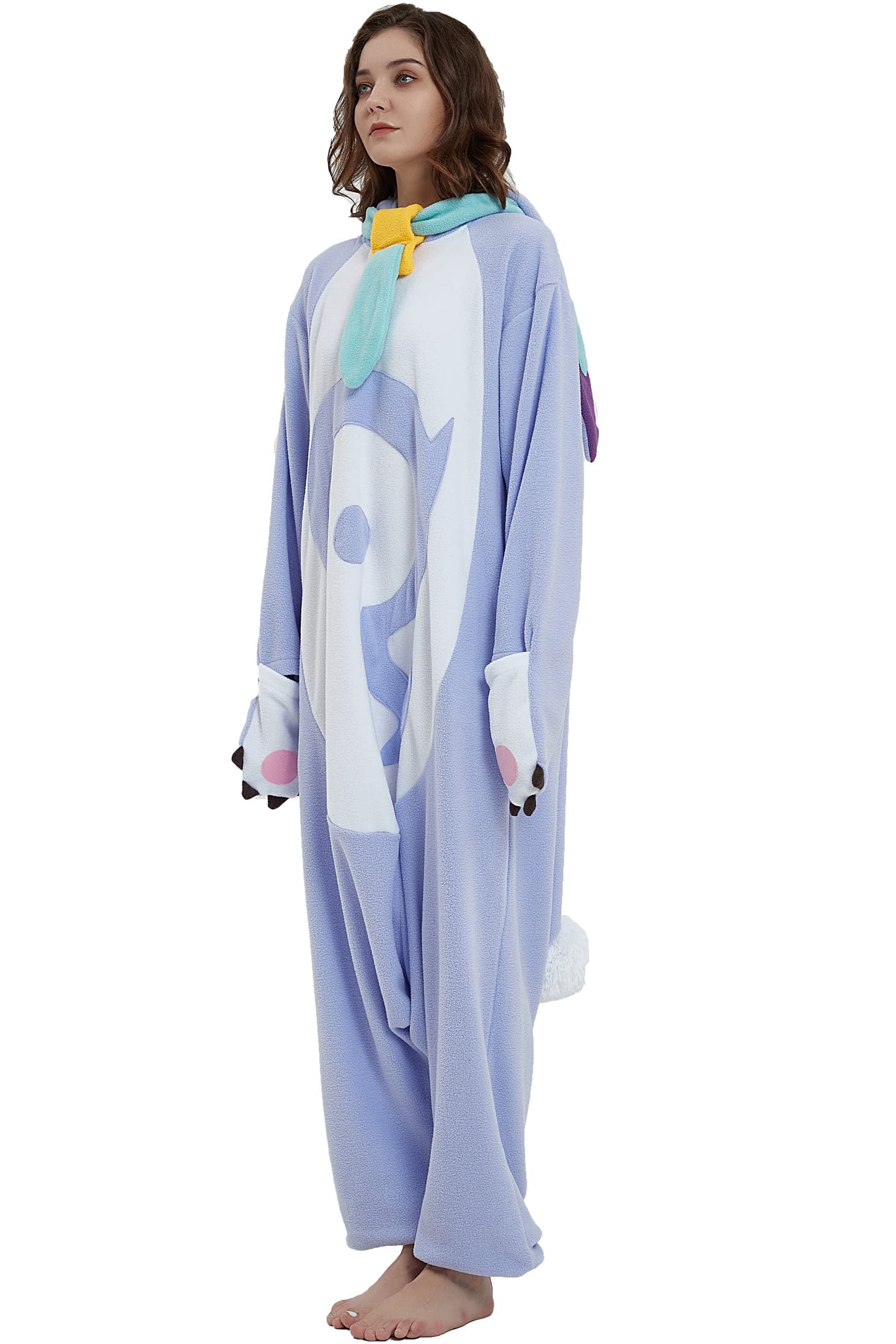 DarkCom Animal Onesie Unisex Adult Christmas Pajamas, One Piece Cosplay Purple Cat Halloween Costume Sleepwear Homewear for Women Men Small