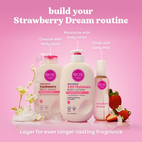 eos Cashmere Body Wash – Strawberry Dreams, Moisturizing Body Wash, Creamy Gel Formula, with Shea Butter, Glycerin, Vitamin E, pH Balanced, Sensitive Skin, Vegan, 16 fl oz