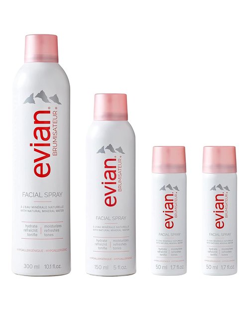 Evian Facial Spray 24/7 Kit - Hydrating Mineral Water Mist for Refreshing Makeup & Skin - Travel-Friendly Sizes