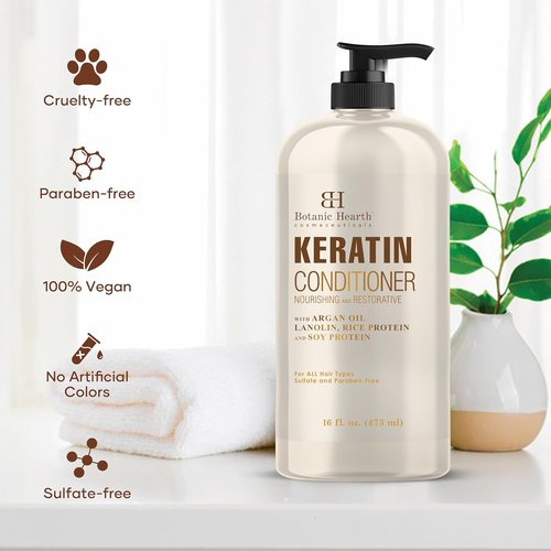 Botanic Hearth Keratin Conditioner - Sulfate-Free Argan Oil Treatment for All Hair Types | 16 fl oz