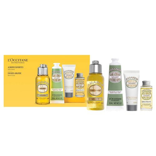 L'OCCITANE Almond Favorites Set - Travel Size Cleansing Shower Oil, Hand Cream & Moisturizer