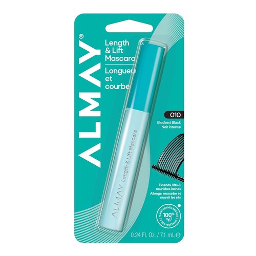 Almay Lengthening Mascara - Volume & Lift for Hypoallergenic Eye Makeup | 010 Blackest Black, 0.24 fl oz