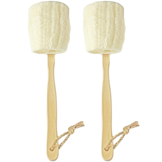 2-Pack Natural Loofah Exfoliating Bath Brush - Body luffa loofa Sponge On a Stick - Sponge Scrubber with Long Wooden Handle Back Brush for Men & Women - Bath Spa Shower