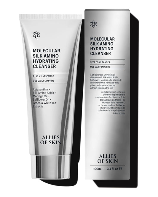 Allies of Skin Hydrating Silk Amino Face Cleanser - Gentle Daily Wash with Vitamin C & Moringa Oil | 3.4 fl oz