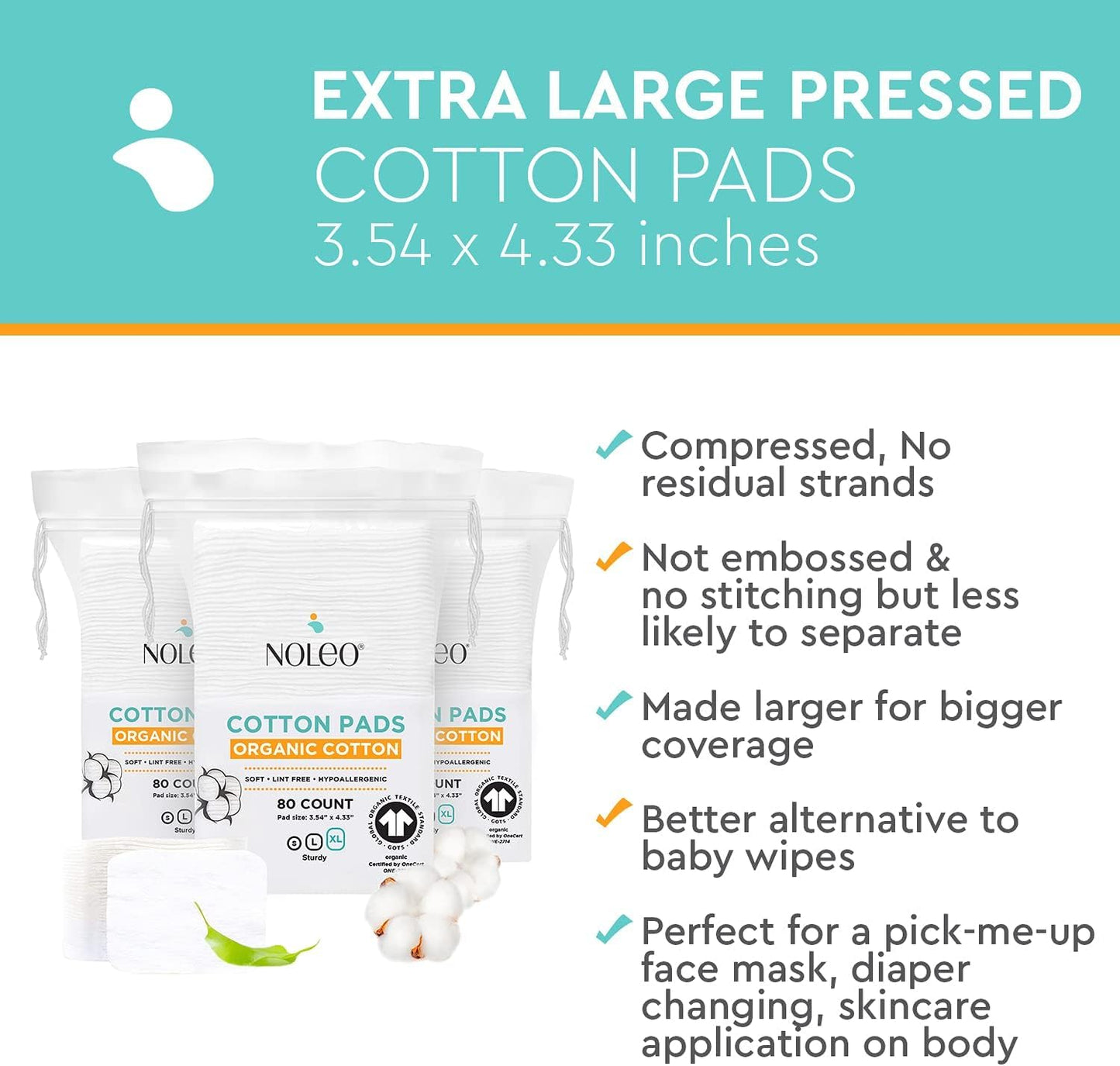 Cotton Rounds & Pads (240 Count (Pack of 3), Extra Large & Pressed)