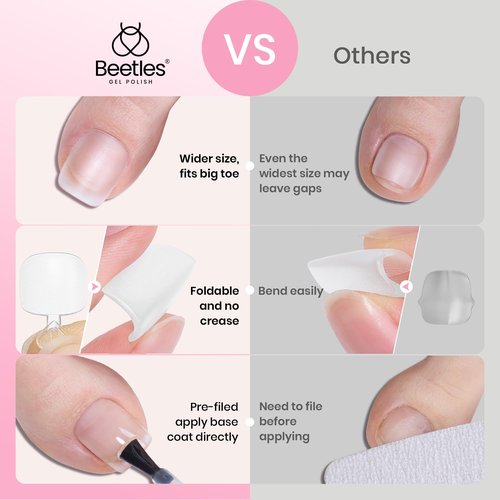 Beetles Toe Nail Tips Square for Big Toes - 15 Sizes 180 Pcs Long Wider Full Cover Toenail Tips Fake Acrylic Pre-etched Double Matte Nail Extensions, Press on Toe Nails for Wide Nail Beds
