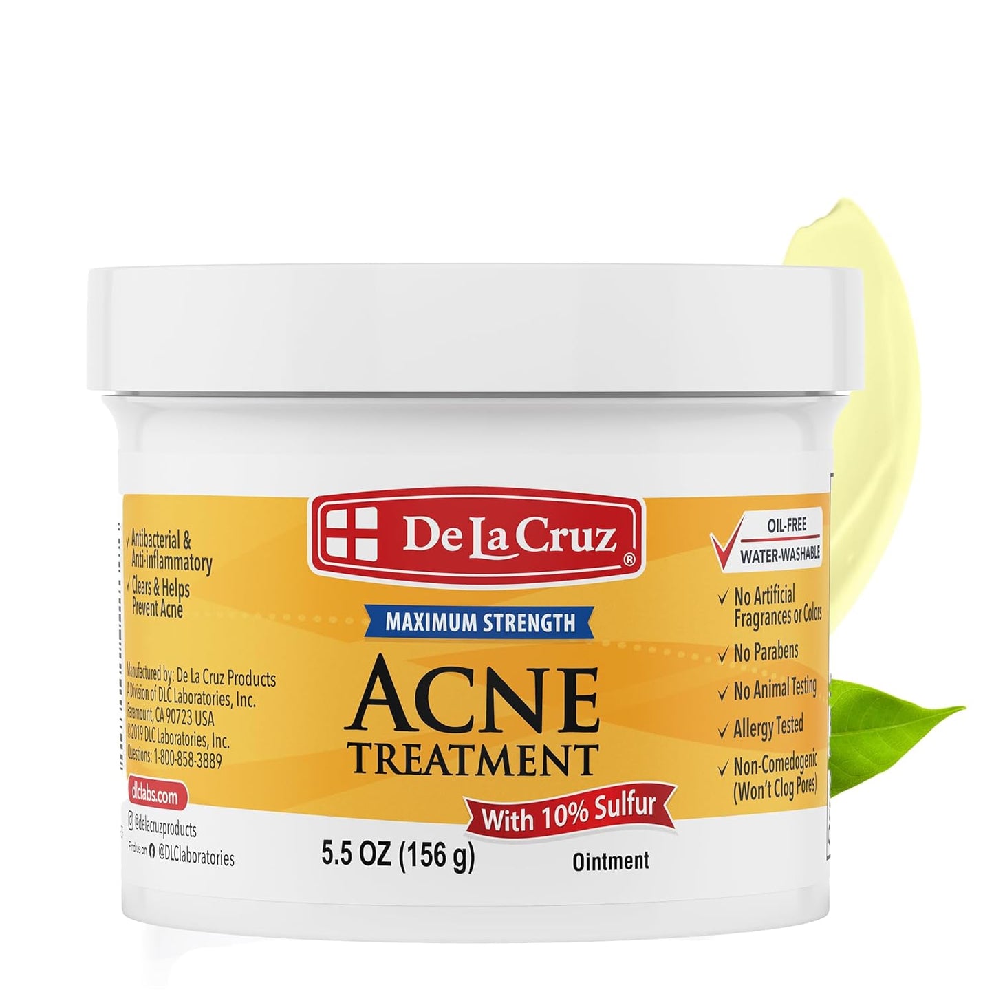 De La Cruz Sulfur Ointment - Effective Cystic Acne Treatment for Face & Body - 5.5 OZ Daily Spot Mask