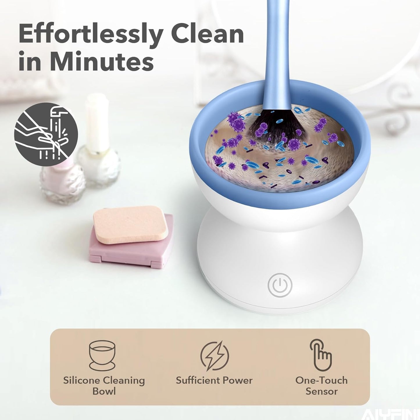 Alyfini Makeup Brush Cleaner Machine - Electric Professional Tool for Kabuki & Liquid Makeup | Ideal Gift for Women
