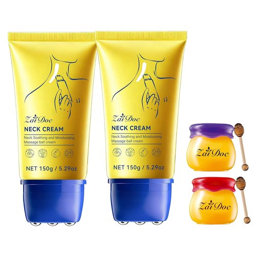 Regine Switzerland Neck Cream - Anti-Aging Multi-Peptide Formula with Roller & Lip Balm | 2 Packs for Moisturizing & Firming