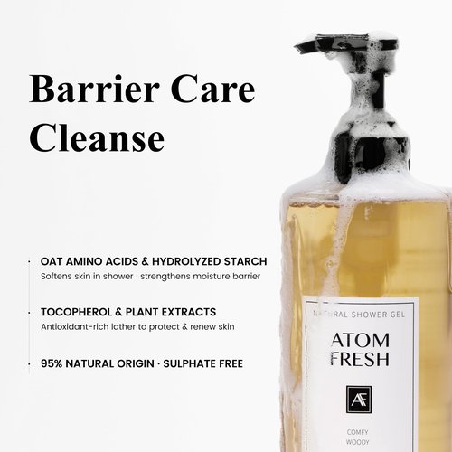 Atom Fresh Refined Edition Body Wash for Women, 16.94 fl oz Natural Moisturizing Shower Gel with Soapberry and Argan Oil, Sulfate-Free Cleanser for Dry Sensitive Skin