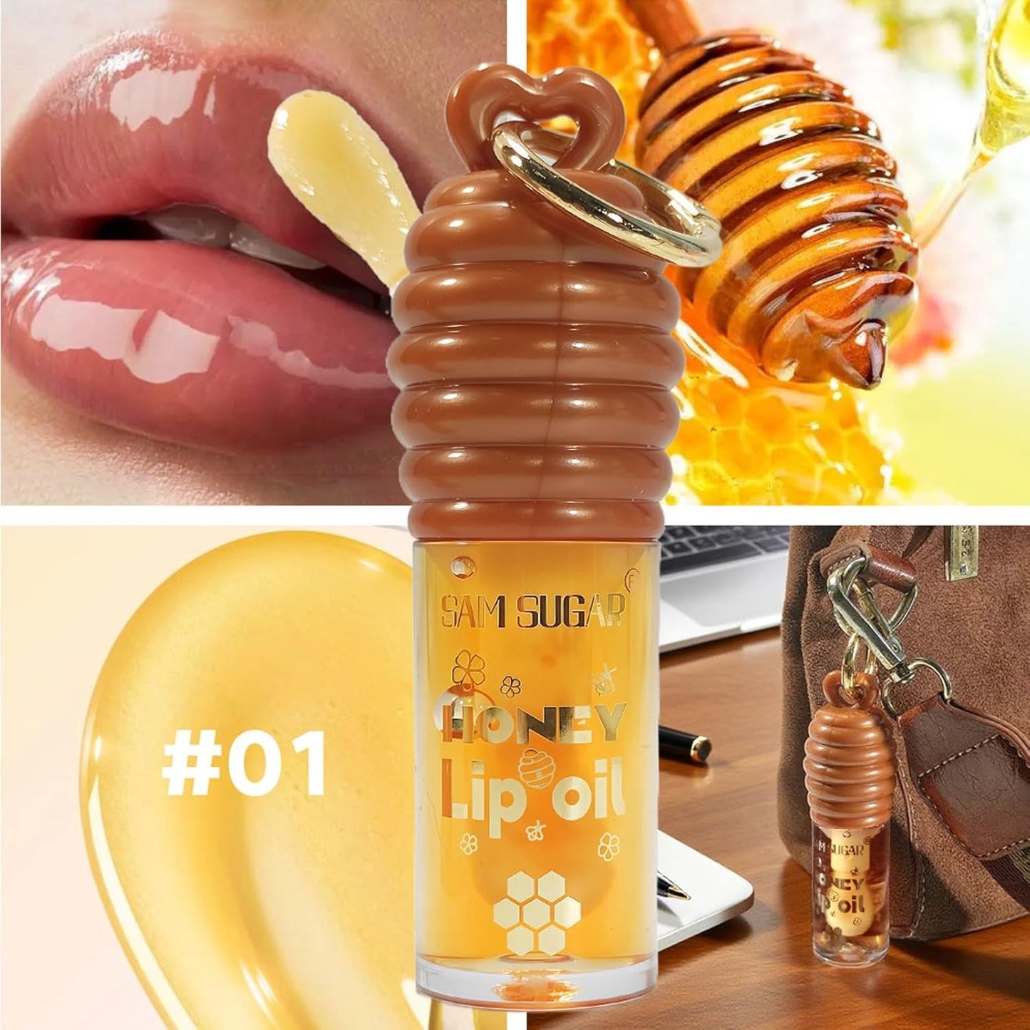 Skiennix Honey Lip Oil - Long-Lasting Moisturizing Gloss for Dry Lips | Transparent, Non-Sticky Balm