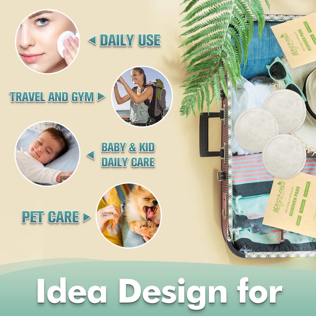 wegreeco Cotton Rounds Reusable -Reusable Makeup Remover Pads for All Skin - Cotton Cloth for Removing Makeup - Reusable Dog Eye Wipes Tear Stain Remover (Velour, 3 Color)