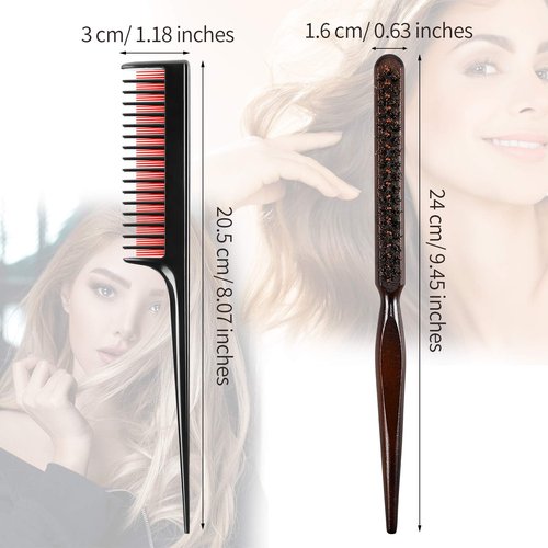 Patelai 3 Pcs Hair Teasing Comb Set Includes 2 Nylon Triple Comb and Boar Bristle Teaser Brushes for Women Stylist Men Backcombing Slicking Curly Thick Wet Hair(Black)