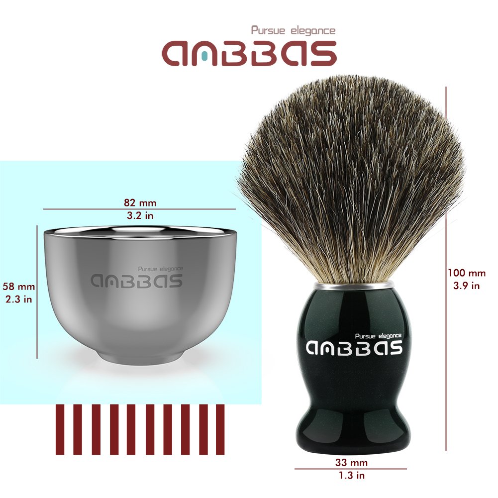 Shaving Set, 4in1 Anbbas Men Fine Badger Bristle Shave Brush Black Wood Handle,Stainless Steel Shaving Stand and Soap Cup with Shaving Soap Bar Natural Organic for Perfect Wet Shaving