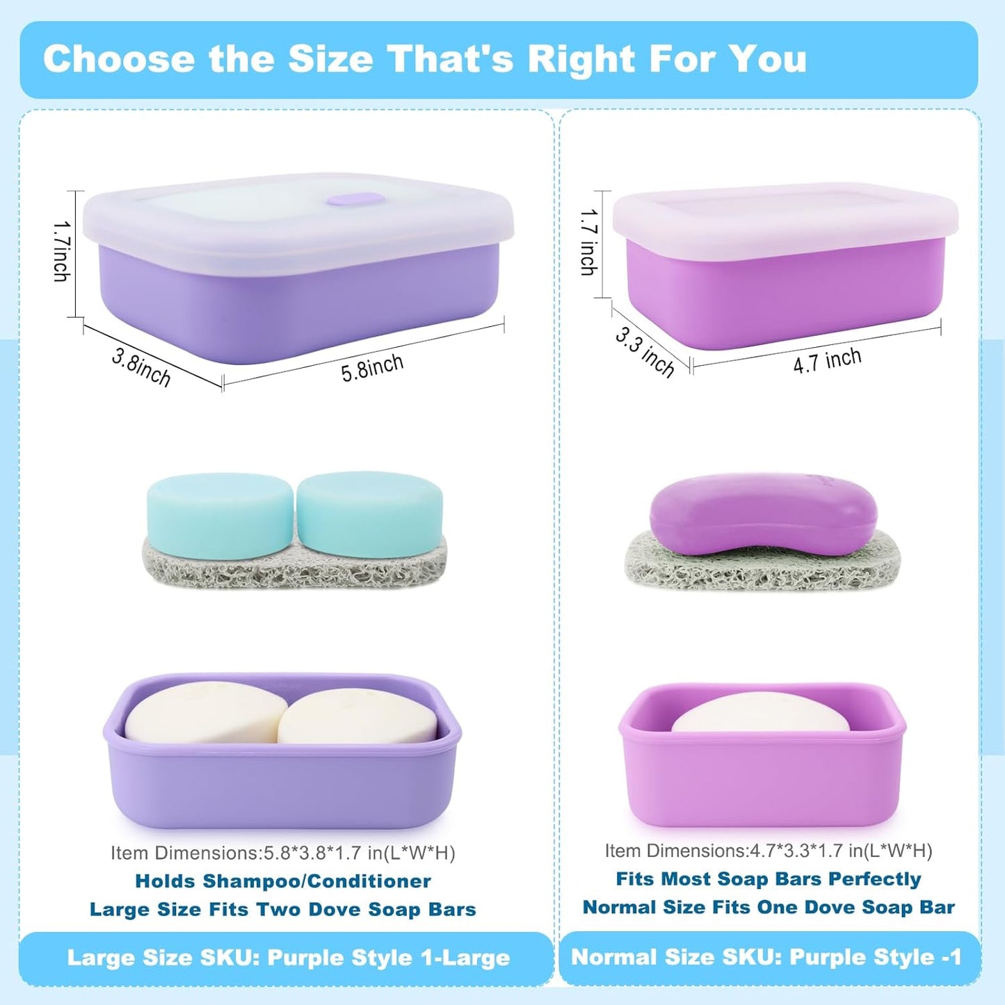 Skiennix Leak Proof Travel Soap Case - Portable Silicone Shampoo Bar Holder | Large Purple Design