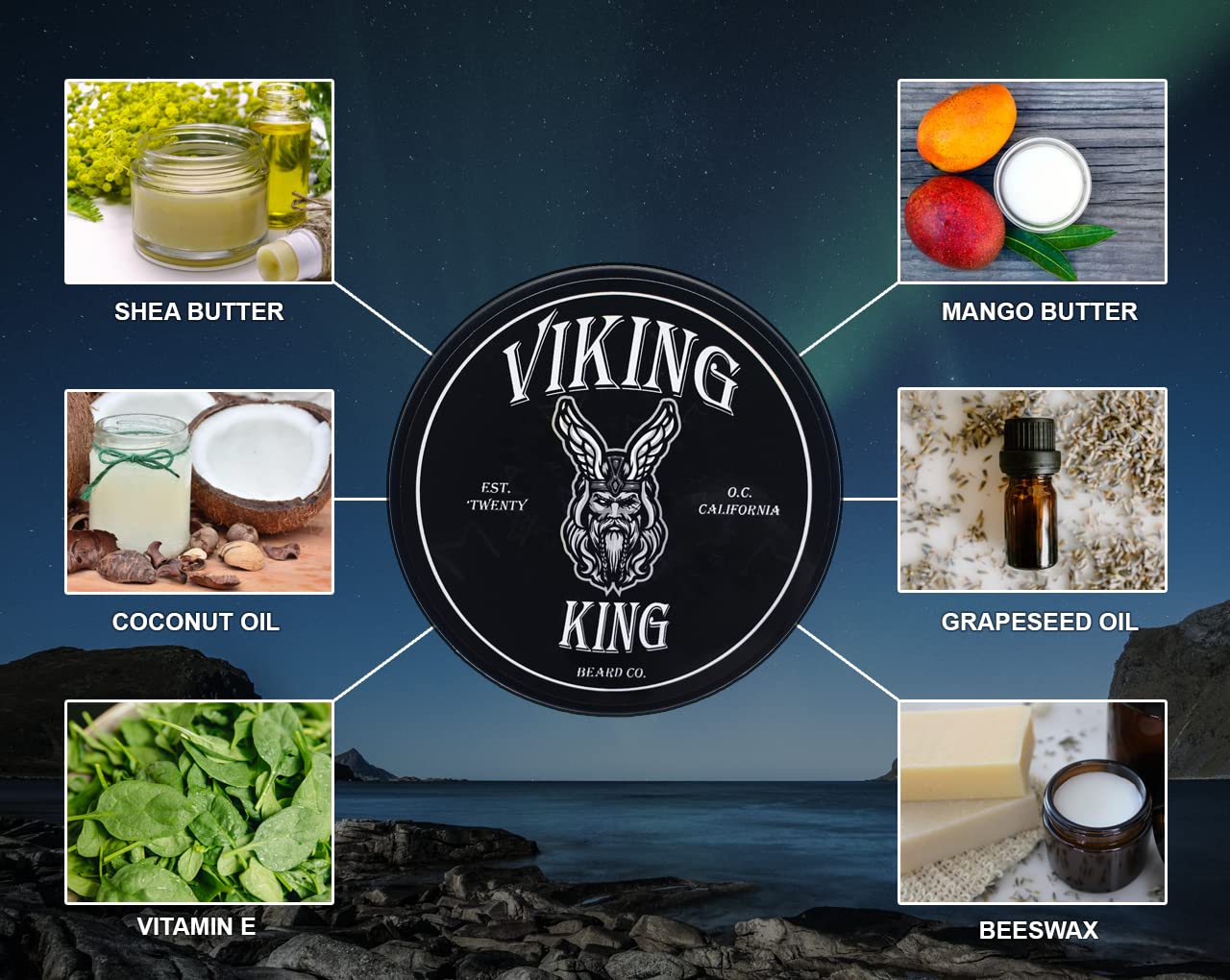 VIKING KING BEARD CO. Beard Balm - All-Natural Spiced Vanilla Tobacco Softener | 4 Ounce Tin