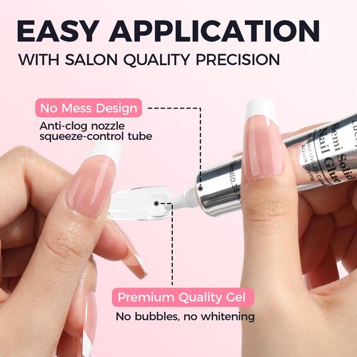 Super Strong Nail Glue for Press On Nails: 10g Semi Nail Glue with 12ml Glue Remover Kit, Quick Dry, No UV Lamp Needed with Gentle Non-Acetone Remover, Long Lasting for Acrylic Fake Nails Tips