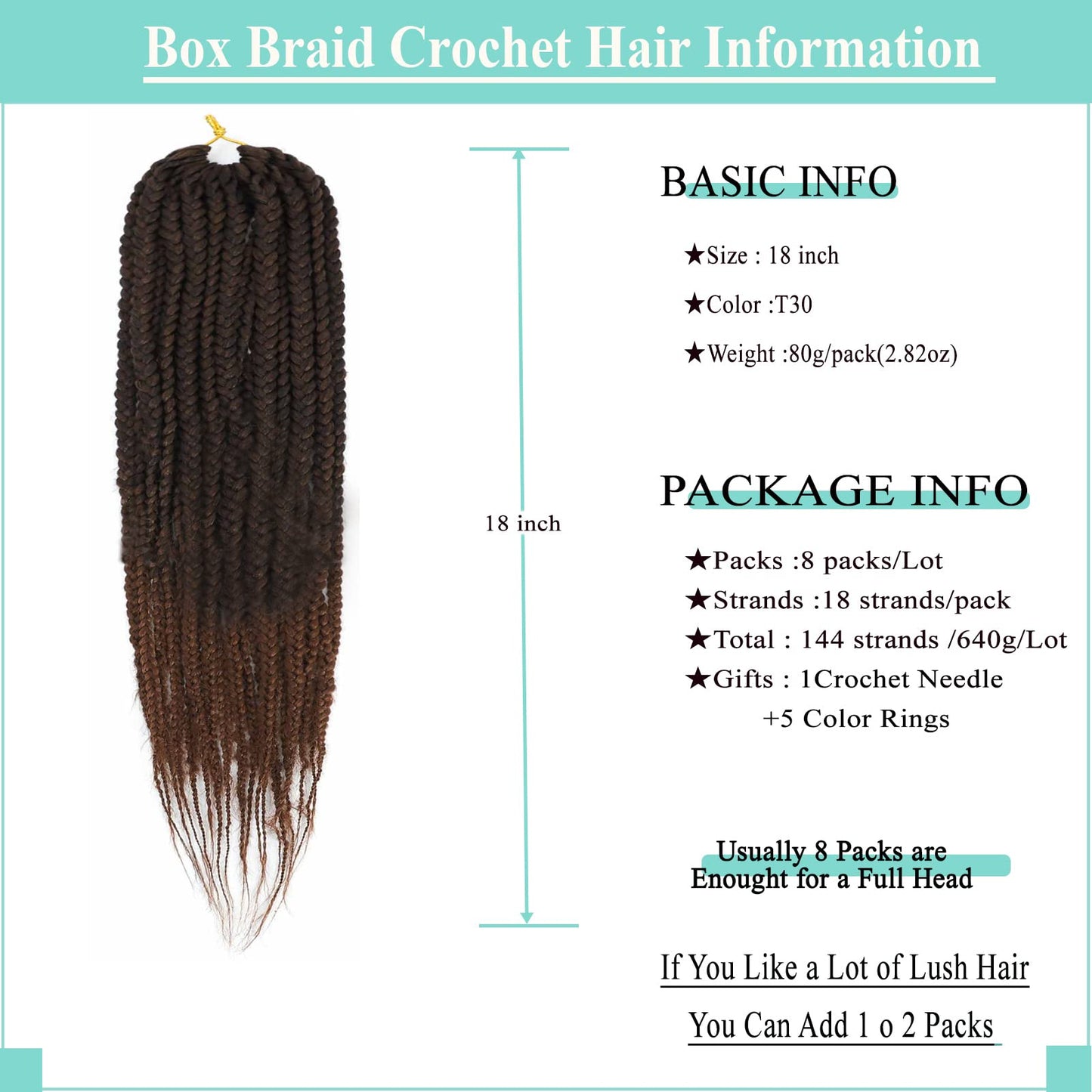 Crochet Box Braids 18 Inch 1 Pack T30 Goddess Box Braids Crochet Hair Prelooped Crochet Hair 3x Box Braided Crochet Hair Synthetic Braiding Hair Crochet Braids Hair for Black Women