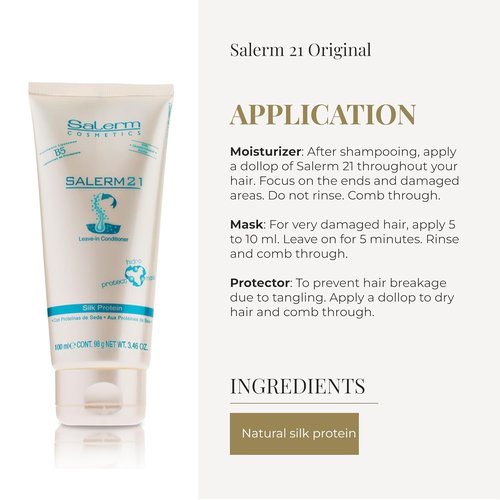 Salerm Instant Hair Conditioner 21 - Silk Protein Leave-In or Rinse-Out - 100 ml Hydrating Heat Protector