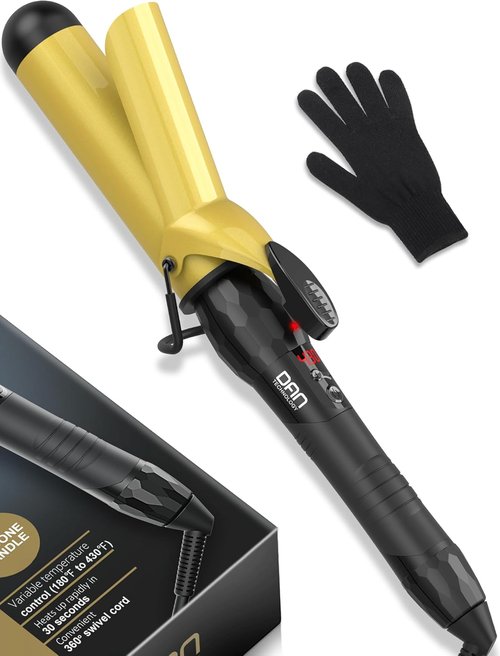 DAN Technology Curling Iron Wand - 1½ Inch Tourmaline Ceramic for Loose Waves | Fast Heating, LCD Display, Auto Shut-Off, Black & Gold