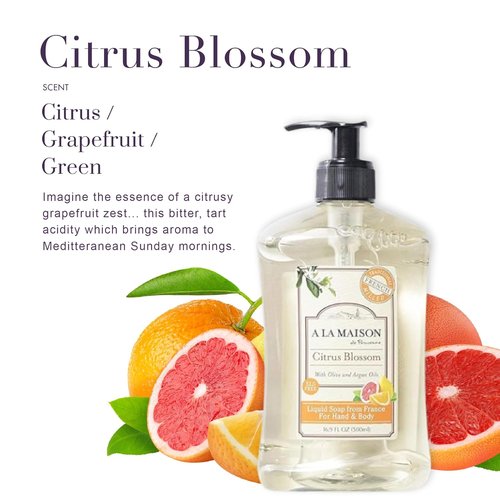 A LA MAISON French Liquid Hand Soap - Citrus Blossom Scent | Natural, Vegan & Biodegradable (16.9 oz, 3 Pack)