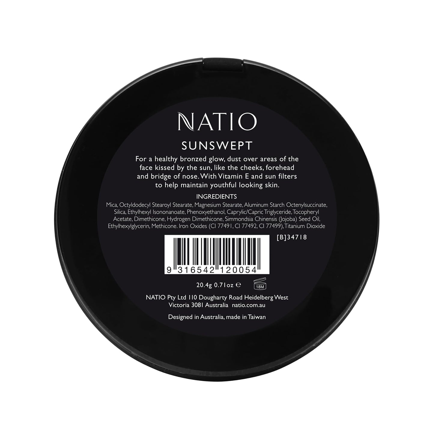 Natio Australia Mineral Pressed Powder Bronzer - Warm Toned, Medium Shade Bronzer Powder - Shimmery Finish - Vegan - Sunswept - 0.7 oz