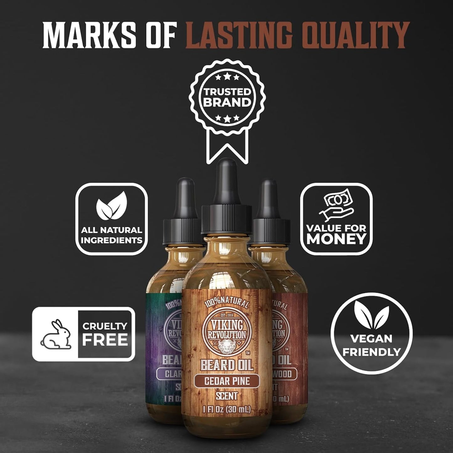 Viking Revolution Beard Oil - Natural Conditioning Oil Set with Sandalwood, Pine & Cedar Scents | 3 Pack (1oz Each)
