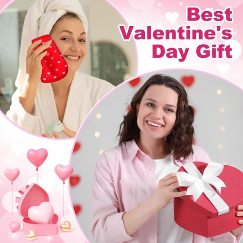 Frienda Heart Makeup Remover Cloths - 24 Pcs Reusable Microfiber Towels | Soft 6" x 6" Washable Pads for Valentine's Day Gifts